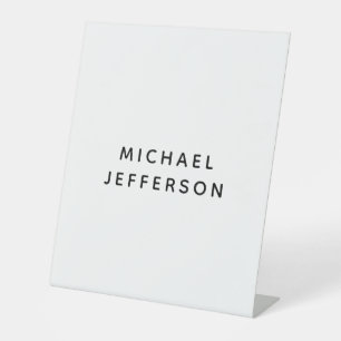 Elegant Plain Black White Personalised Custom Pedestal Sign