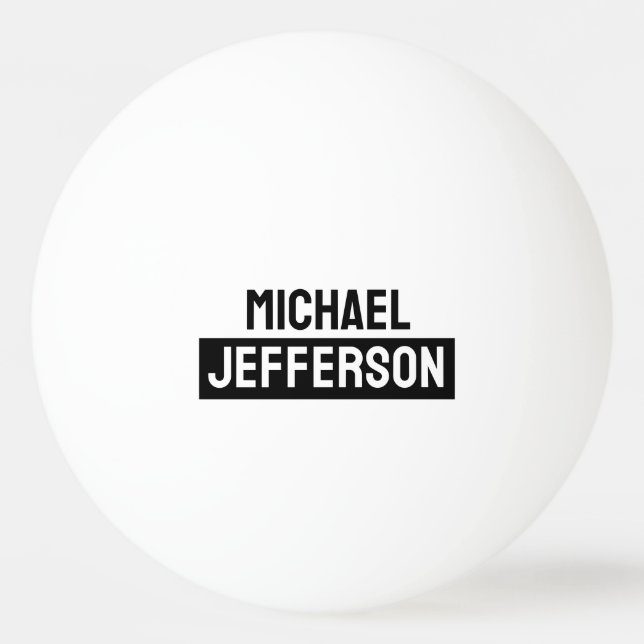 Elegant Plain Black White Personalised Custom Ping Pong Ball (Front)