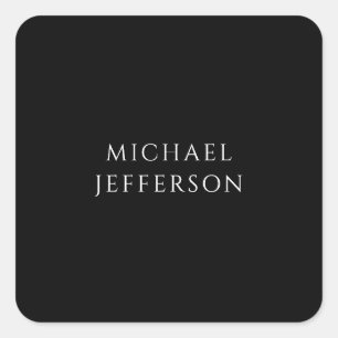 Elegant Plain Black White Personalised Custom Square Sticker