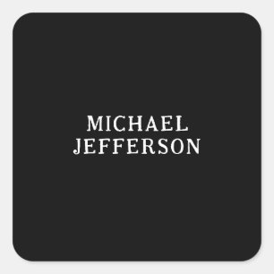Elegant Plain Black White Personalised Custom Square Sticker