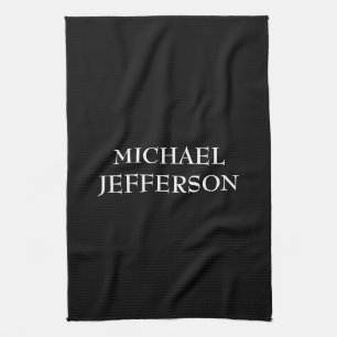 Elegant Plain Black White Personalised Custom Tea Towel