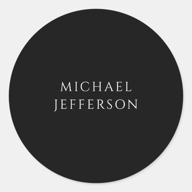 Elegant Plain Black White Personalized Custom Classic Round Sticker (Front)