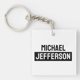 Elegant Plain Black White Personalized Custom Key Ring