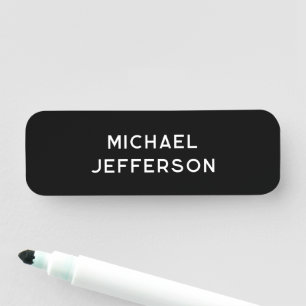 Elegant Plain Black White Personalized Custom Name Tag