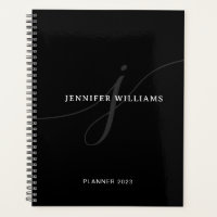 Elegant Plain Black White Silver Script Monogram