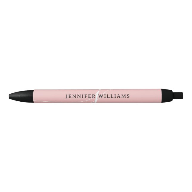 Elegant Plain Blush Pink Script Monogram Black Ink Pen (Front)