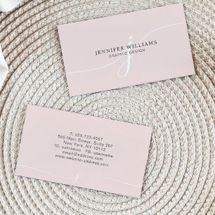 Elegant Plain Blush Pink White Script Monogram Business Card