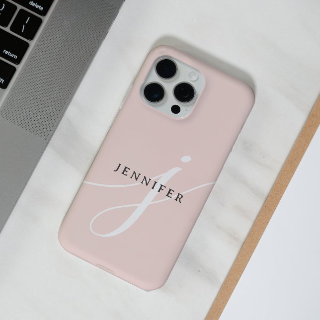 Elegant Plain Blush Pink White Script Monogram Case-Mate iPhone Case (Creator Uploaded)