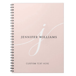Elegant Plain Blush Pink White Script Monogram Notebook
