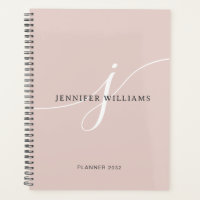 Elegant Plain Blush Pink White Script Monogram