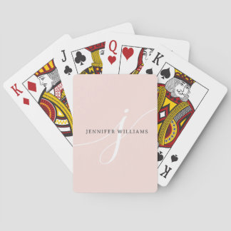 Elegant Plain Blush Pink White Script Monogram Playing Cards