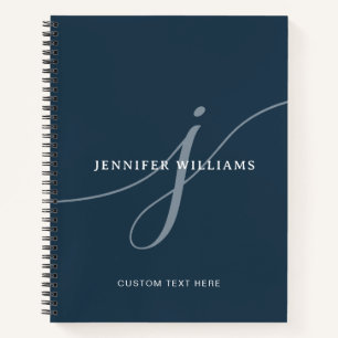 Elegant Plain Dusty Navy Blue Script Monogram Notebook