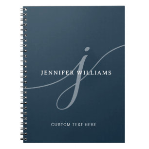 Elegant Plain Dusty Navy Blue Script Monogram Notebook