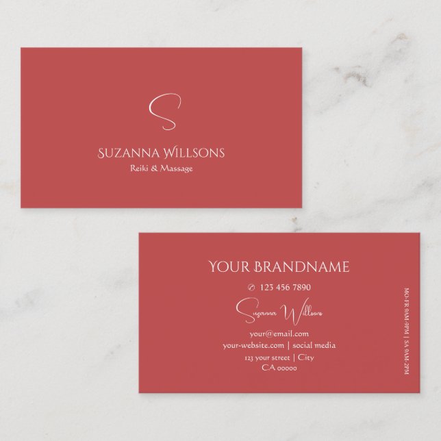 Elegant Plain Indian Red with Monogram Modern Chic Business Card (Front/Back)
