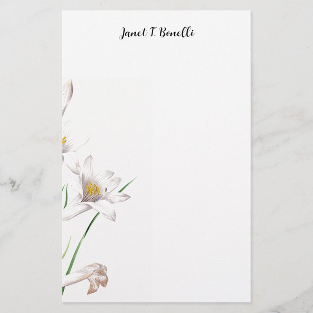Elegant Plain Professional Calligraphy Floral Stationery (Front)