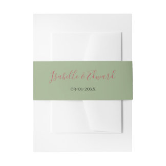 Elegant Plain Sage Green Colour Wedding Invitation Belly Band