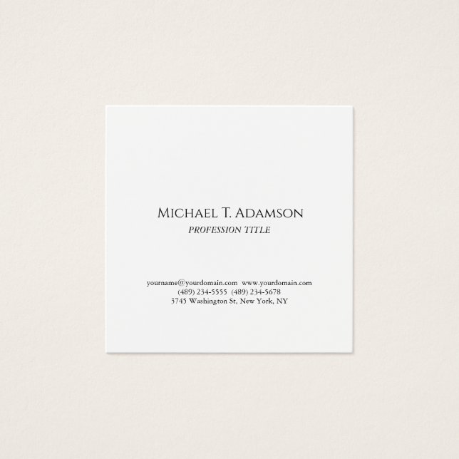 Elegant Plain Simple Black & White Profile Card (Front)