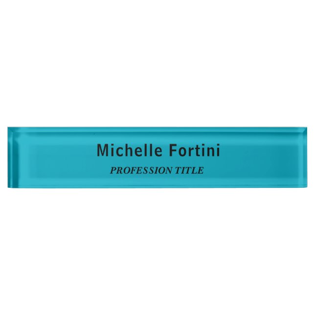 Elegant Plain Simple Minimalist Azure Blue Nameplate (Front)