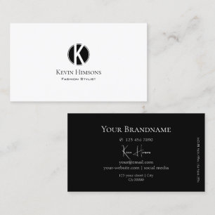 Elegant Plain White and Black with Monogram Modern Business Card