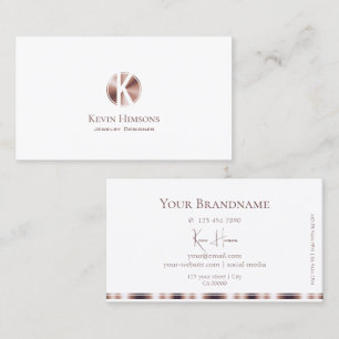 Elegant Plain White and Rose Gold with Monogram Business Card