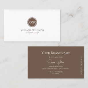Elegant Plain White Coffee Brown with Logo Stylish Business Card