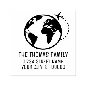 Elegant Plane Earth World Globe Map Name Address Self-inking Stamp