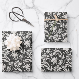 Elegant Plants Herbs Pattern Floral Black White Wrapping Paper Sheet