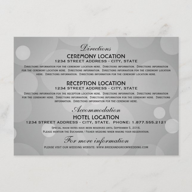 Elegant Platinum and Black Wedding Information Enclosure Card (Front)
