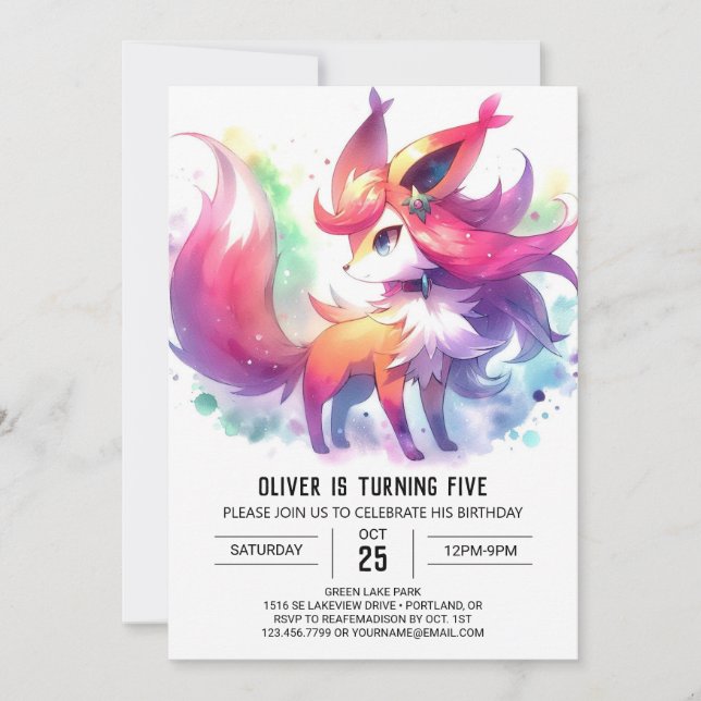Elegant Playful Fox Birthday Invitation (Front)