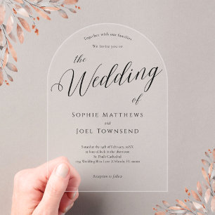 Elegant Playful Romantic Black Script Wedding Acrylic Invitations