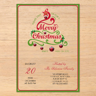 Elegant & Playful Swirly Christmas Tree Typography Acrylic Invitations