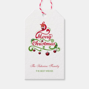 Elegant & Playful Swirly Christmas Tree Typography Gift Tags