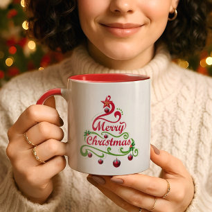 Elegant & Playful Swirly Christmas Tree Typography Mug