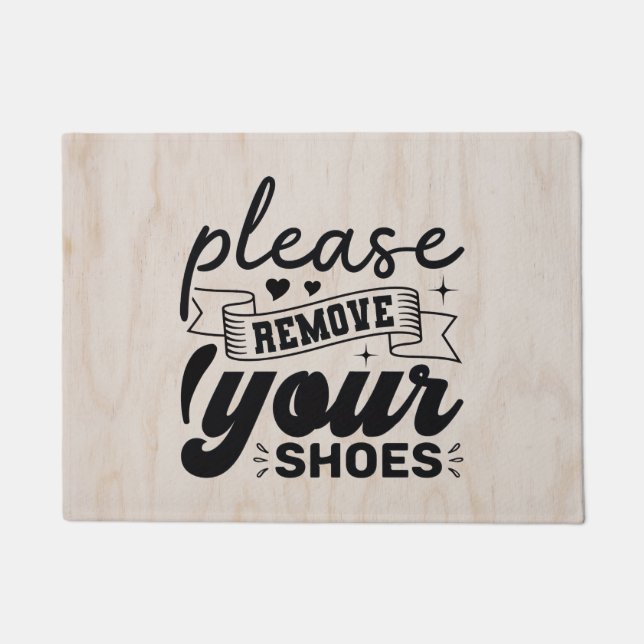 Elegant Please Remove Shoes Wood Texture Doormat (Front)
