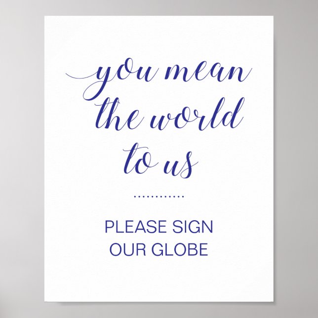 Elegant Please Sign Our Globe Navy Blue Wedding (Front)