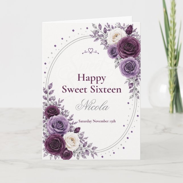 Elegant Plum Amethyst Sweet 16 Card (Front)