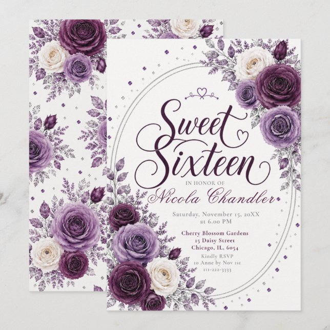 Elegant Plum Amethyst Sweet 16 Invitation (Front/Back)