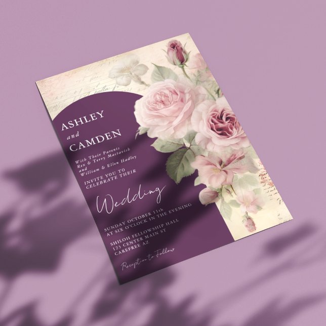 Elegant Plum and Dusty Rose Wedding Invitation (Creator Uploaded)
