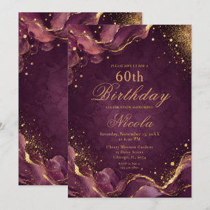 Elegant Plum and Gold Alcohol Ink Invitation