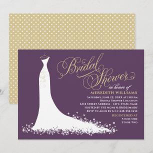 Elegant Plum and Gold Wedding Gown Bridal Shower Invitation