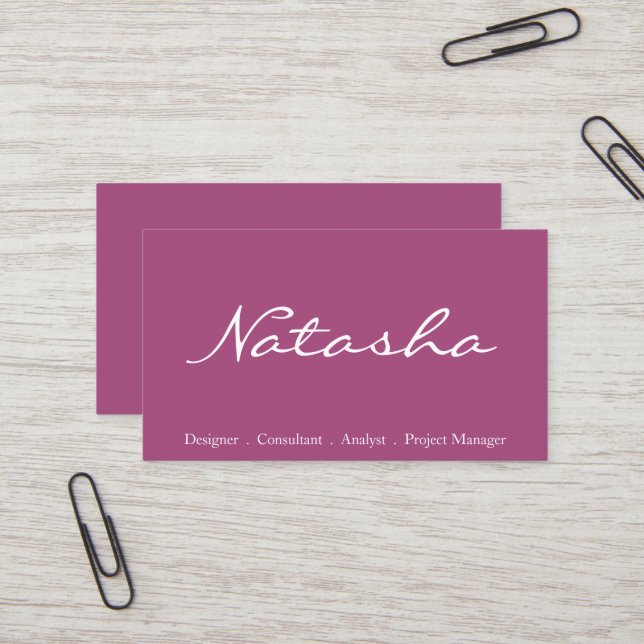 Elegant Plum and White Script Font Business Card (Front/Back In Situ)