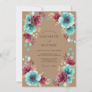 Elegant Plum Aqua Blossom Wedding Invitation