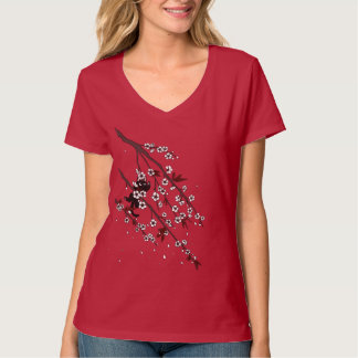 Elegant Plum Blossoms and Black Cat Shirt