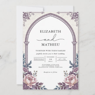 Elegant Plum Botanical Arch Floral Wedding Invitation