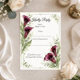 Elegant Plum Calla Lily Romance Wedding RSVP Card