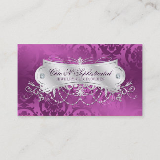 Elegant Plum Damask Swirl Business Card