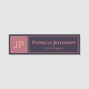 Elegant Plum Dark Blue Pink Monogrammed Name Tag
