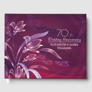 Elegant Plum Floral 70th Wedding Anniversary Guest Book