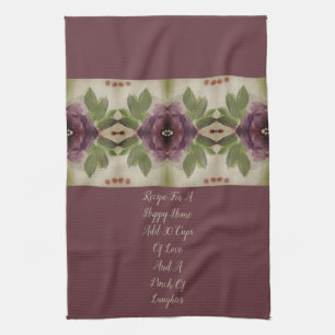 Elegant Plum Floral Accented Tea Towel