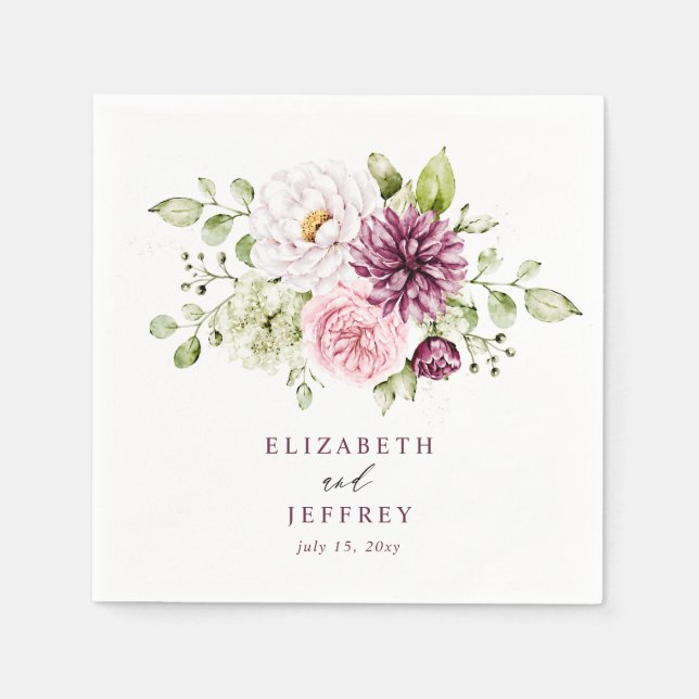Elegant Plum Floral Fall Winter Wedding Napkin (Front)